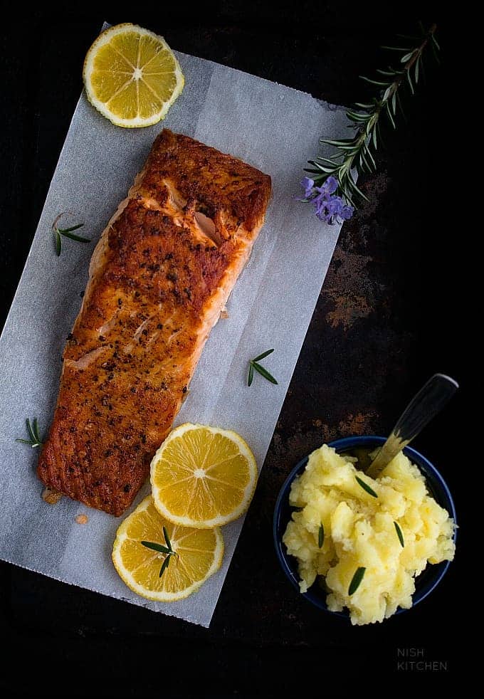 grilled salmon with mashed potato recipe