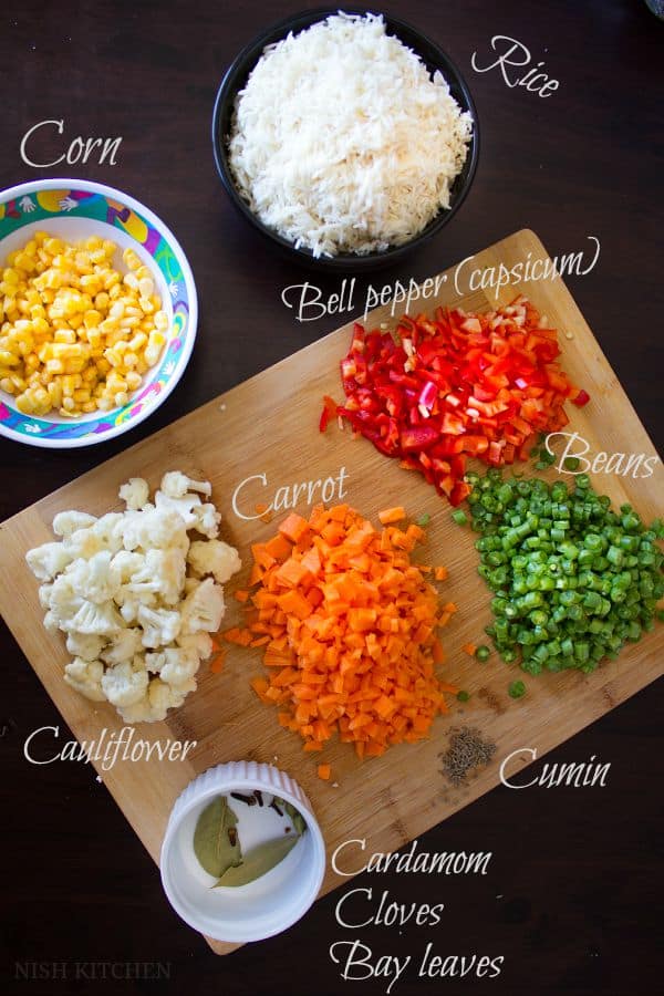 Panchranga pulao | five color pulao - ingredients