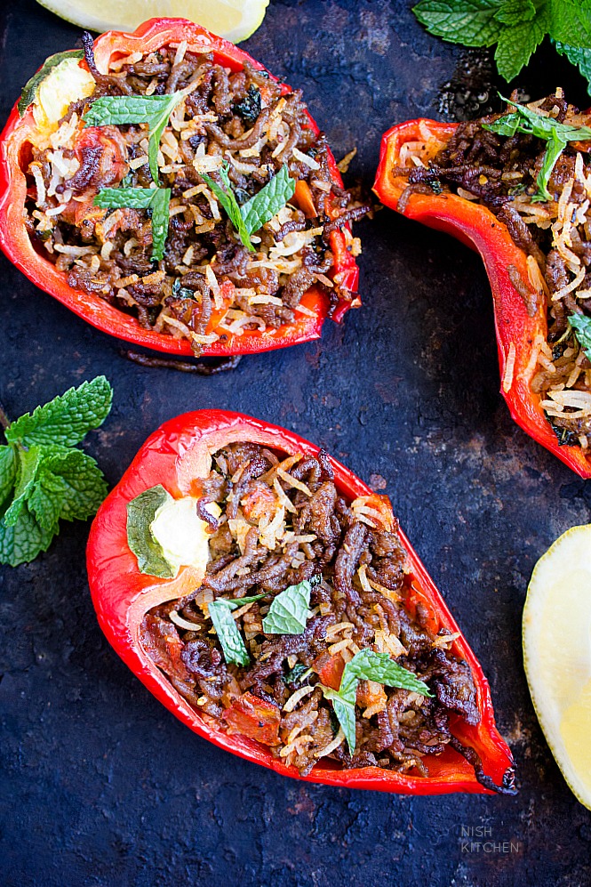 stuffed bell peppers - stuffed capsicum - indian style with video